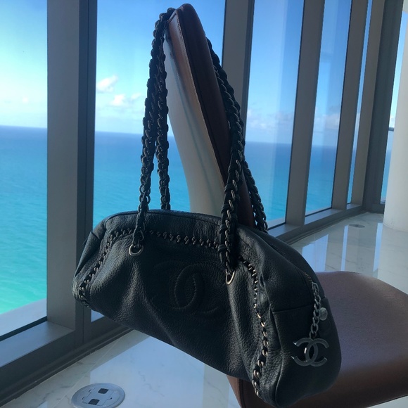 CHANEL BAG GRAY METALLIC CALFSKIN LUXE LIGNE BOWLER MEDIUM - Picture 1 of 15